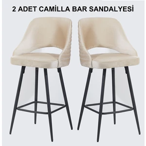 Pi Sandalye 2 Adet Camilla Bar Taburesi - Mutfak Sandalyesi - Silinebilir Babyface Kumaş - Metal Siyah Ayak