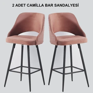 Pi Sandalye 2 Adet Camilla Bar Taburesi - Mutfak Sandalyesi - Silinebilir Babyface Kumaş - Metal Siyah Ayak