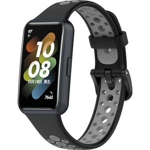 Huawei Band 7/7 Nfc Black+Gray Için Nefes Alabilir Silikon Saat Band (Yurt Dışından)