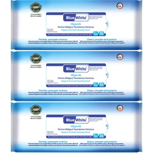 Blue White Yetişkin Hasta Vücut Temizleme Mendil-Havlusu (3 Lü Set) 50 Yaprak Hijyenik