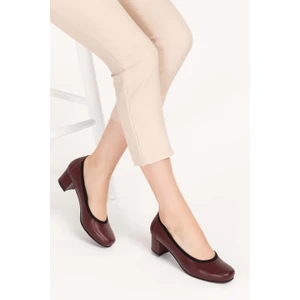 Kadın  Deri Rahat Günlük Topuklu Ayakkabı ŞHN.280 - Bordo - 35