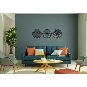 Numa Concept Yaşam Çiçeği Sri Yantra 3'lü Mdf Duvar Dekorasyon Lazer Kesim Her Biri 30x30 Cm