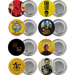 Breaking Bad Çanta Rozeti Seti 8 Adet En Büyük Boy 5.8cm Iğneli Broş