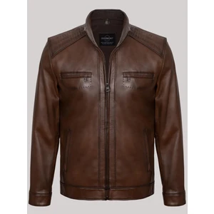 Deri Kahverengi Erkek Deri Mont Omuz Dikişli Deri Ceket