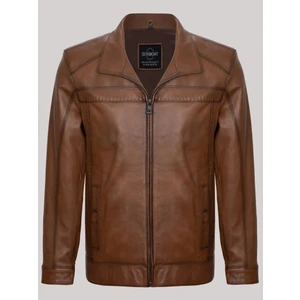 Deri Kahverengi Erkek Gömlek Yaka Düz Kesim Deri Ceket