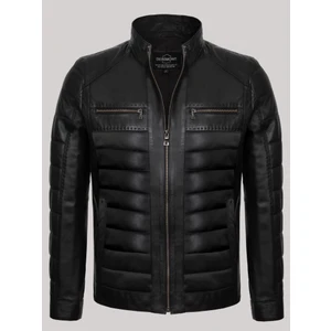 Deri Siyah Erkek Deri Mont Sırt Işlemeli Deri Ceket