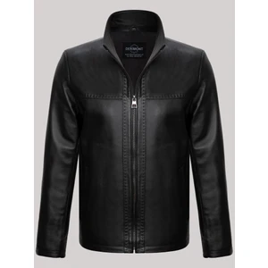 Deri Siyah Erkek Deri Mont Dik Yaka Cepli Deri Ceket