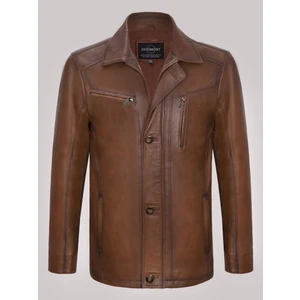 Deri Kahverengi Erkek Deri Mont Düğmeli 4 Cepli Deri Ceket