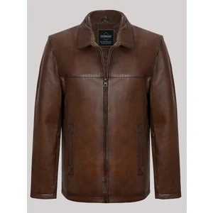 Deri Kahverengi Erkek Deri Mont Gömlek Yaka Deri Ceket