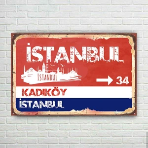 Trend Poster Istanbul Kadıköy Plaka Retro Ahşap Poster