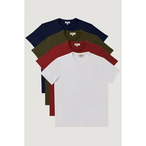 Altınyıldız Classics Erkek Hakı-bordo-lacı-beyaz Slim Fit Dar Kesim Bisiklet Yaka %100 Pamuk 4'lü Tişört Paket