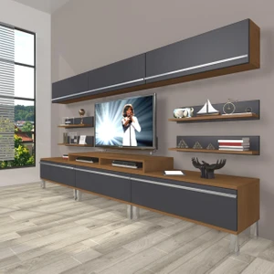 Ekoflex 8y Mdf Krom Ayaklı Tv Ünitesi Tv Sehpası - Ceviz - Antrasit
