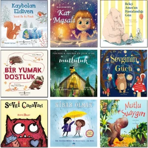 Kaybolan Eldiven - Kar Masalı - Bekçi Amos’un Hastalandığı Gün - Bir Yumak Dostluk - Mutluluk - Sevginin Gücü - Sevgi Canavarı - Kibar Olmak - Mutlu Suaygırı - 9’lu Çocuk Hikaye Kitap Seti