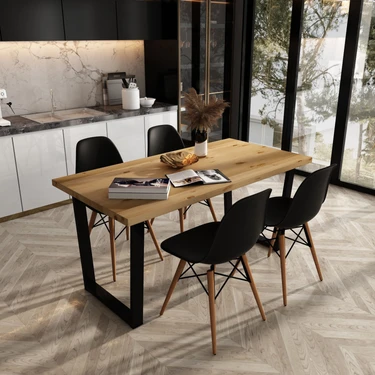 Woodesk Beril Masif Natural Renk 140X70 Sandalyeli Masa Takımı