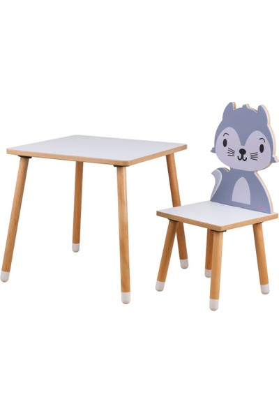 Odun Concept Çocuk Aktivite Masa ve Sandalye Takımı - Mdf- Sincap - Yaz Sil Özellikli