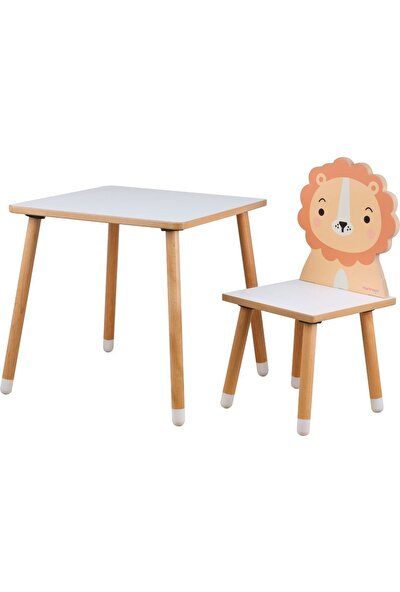 Odun Concept Çocuk Aktivite Masa ve Sandalye Takımı - Mdf- Aslan - Yaz Sil Özellikli
