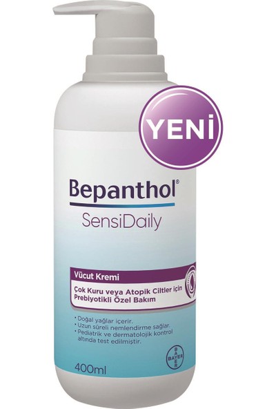 Bepanthol Sensidaily Pompalı Vücut Kremi 400 ml l Çok Kuru veya Atopik Ciltler İçin Prebiyotikli Özel Formül