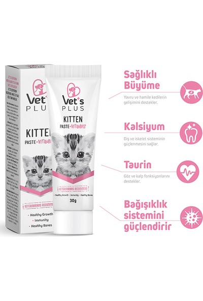 Vet's Plus Yavru Kediler için Multivitamin Kedi Macunu 30gr (Kalsiyumlu ve Taurinli)