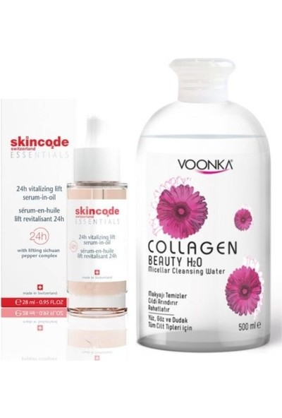 Skincode Canlandırıcı Yağ Içinde Serum 28ML+VOONKA Collagen Micellar Temizleme Suyu 500ML