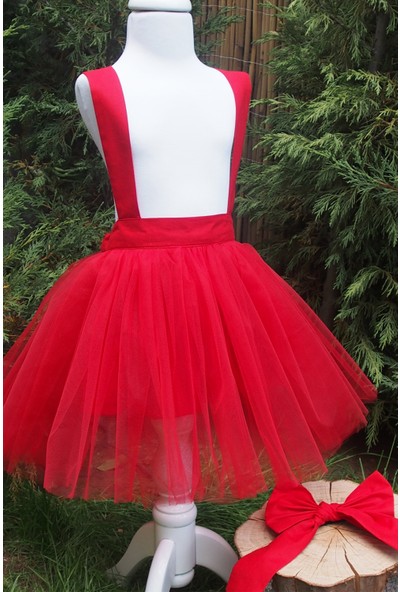 Shecco Babba Kırmızı Kız Çocuk Tütü Elbise Bandana Takım 1-8 Yaş