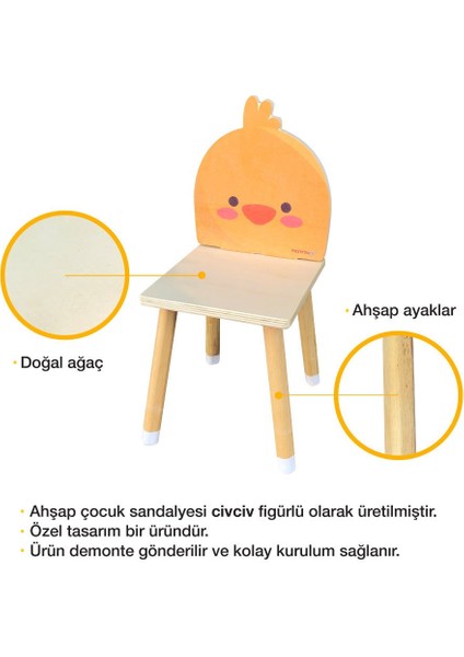 Doğal Ahşap Çocuk Aktivite Sandalyesi - Civciv fırsatları