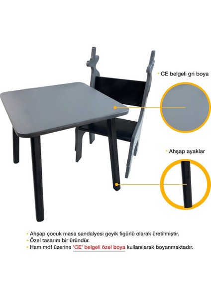 Ahşap Çocuk Oyun ve Aktivite Masa Sandalye Takımı - Ahşap - Geyik/gri modelleri