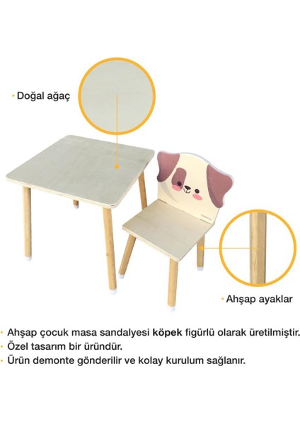 Doğal Ahşap Çocuk Aktivite Masa ve Sandalye Takımı - Köpek fırsatları