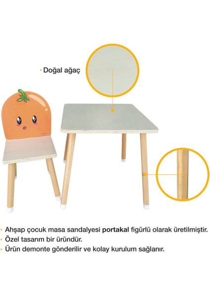 Doğal Ahşap Çocuk Aktivite Masa ve Sandalye Takımı - Portakal fırsatları