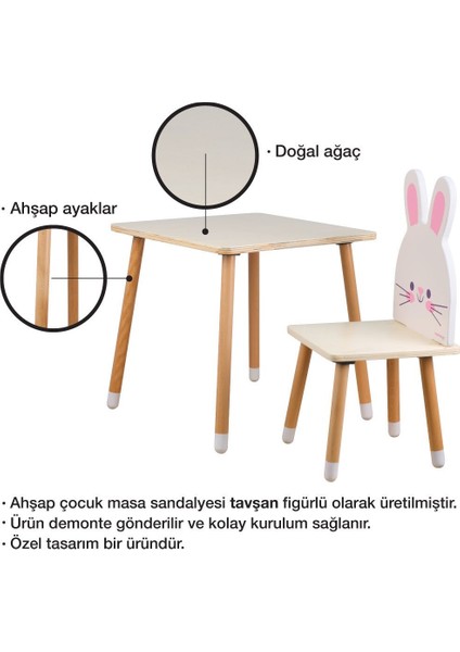 Doğal Ahşap Çocuk Aktivite Masa ve Sandalye Takımı - Tavşan fırsatları