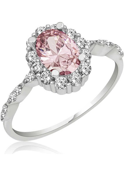 Gümüş Pembe Oval Taşlı Kadın Yüzük fiyatları