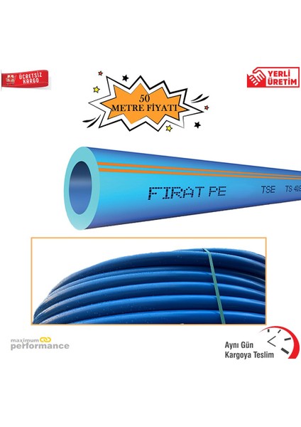 25 mm Mavi Kangal Boru Sulama Borusu 10 Atü (50 Metre)