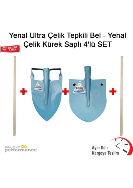 Ultra Çelik Tepkili Bel - Yenal Çelik Kürek Saplı 4''lü Set