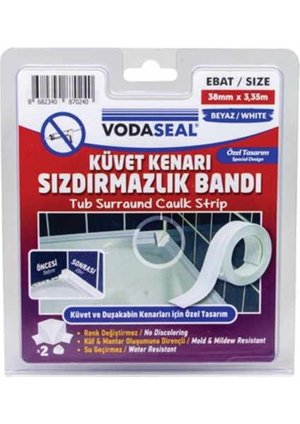 Küvet Kenar Sızdırmazlık Bandı Birleşim Aparatlı 38MM*3.35 Mtr