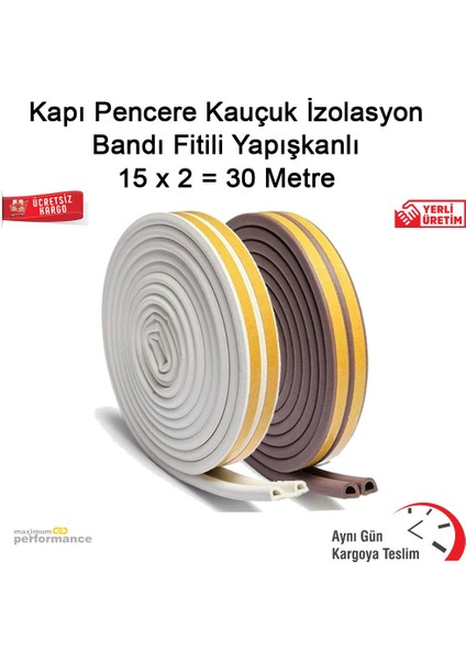 Kapı Pencere Kauçuk Izolasyon Bandı Fitili Yapışkanlı 15*2=30 Metre