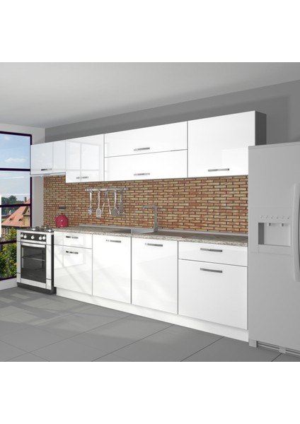Prestij 280 MDF Hazır Mutfak Dolabı - Tezgah Dahil - Parlak Beyaz