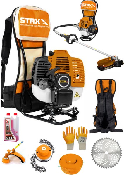 Turbo Çelik Krank 7.9hp 63CC Benzinli Sırt Tipi Tırpan Çayır Ot Biçme Makinesi +Canavar Başlık +Yağ