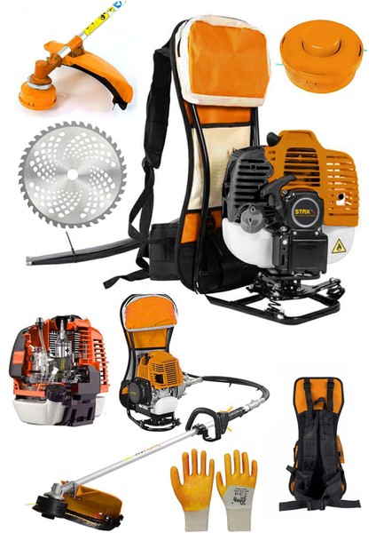 Turbo Çelik Krank 7.9hp 63CC Benzinli Sırt Tipi Tırpan Çayır Ot Biçme Makinesi +Canavar Başlık +Yağ
