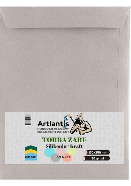 Torba Zarf 17X25 cm Kraft 90 gr Silikonlu 250'LI 1 Paket Artlantis 170*250 mm Torba Zarf Kraft 250 Li 1 Paket