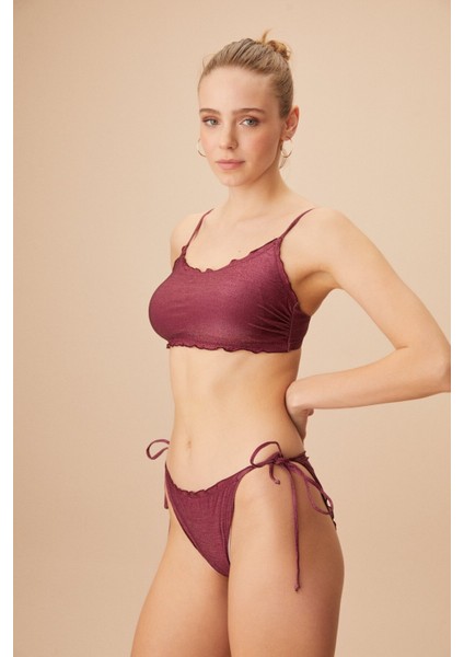 Bağcıklı Fırfırlı Shiny Bikini Alt