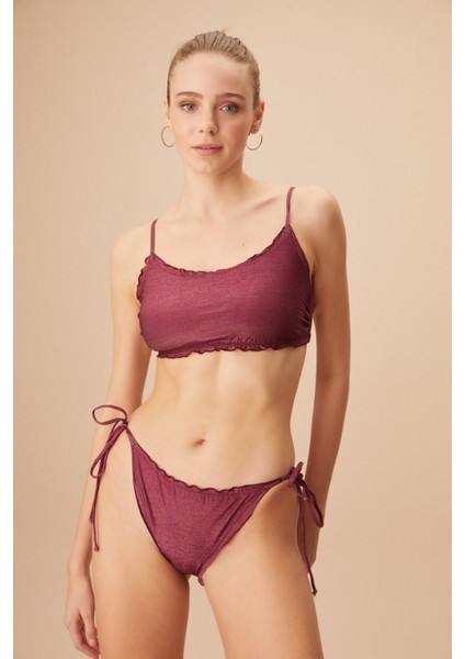 Bağcıklı Fırfırlı Shiny Bikini Alt