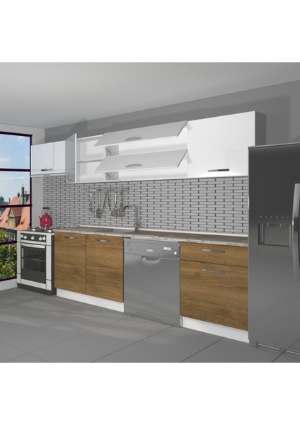 Elite 280Y MDF Hazır Mutfak Dolabı - Tezgah Dahil - Pera - Beyaz