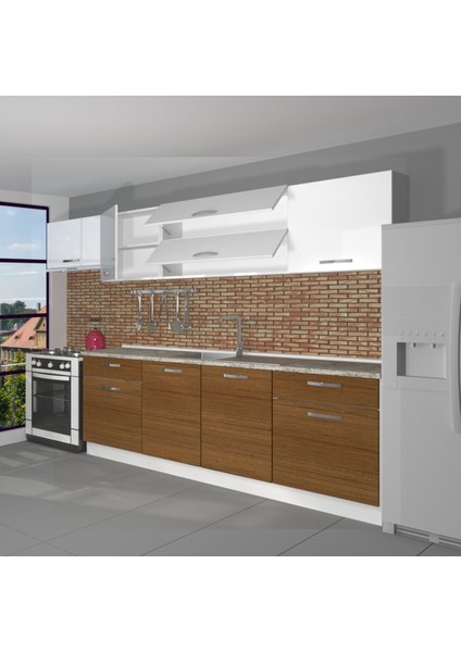 Prestij 280 MDF Hazır Mutfak Dolabı - Tezgah Dahil - Ceviz - Beyaz