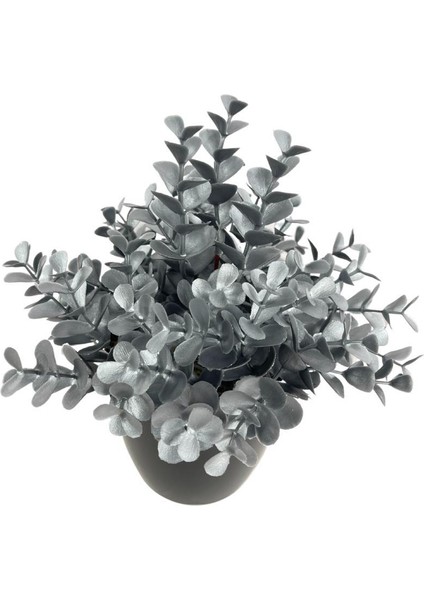 Yapay Çiçek Gümüş Renk Şimşir Siyah Saksıda Siyah Plastik Saksılı Dekoratif Süs Çiçeği fırsatları