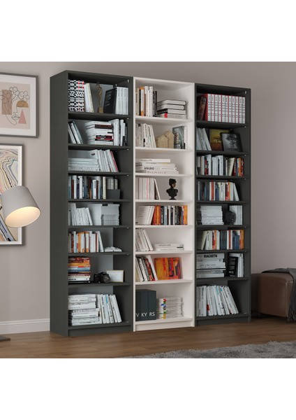 %100 MDFLAM Koyu Gri & Beyaz Kitaplık K-28 fiyatları