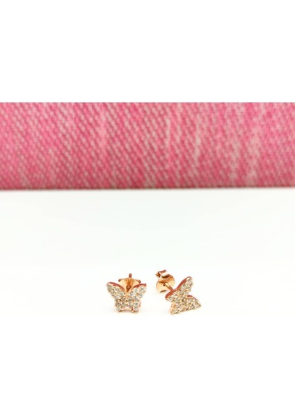 Rose Taşlı Kelebek Küpe