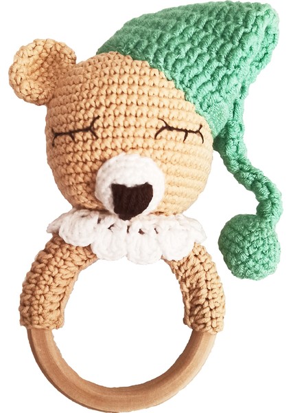 Amigurumi Organik El Örgüsü Sevimli Ayıcık Diş Kaşıyıcı Çıngırak 18 cm