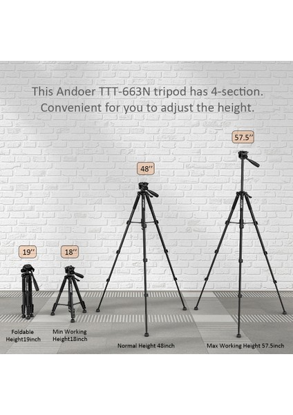 TTT-663N 57.5 Inç Seyahat Hafif Kamera Tripod(Yurt Dışından)