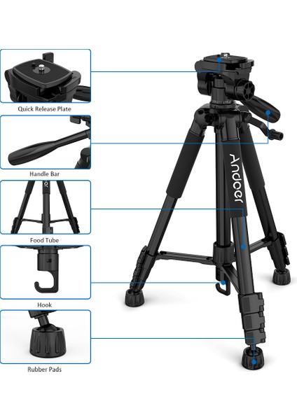 TTT-663N 57.5 Inç Seyahat Hafif Kamera Tripod(Yurt Dışından)