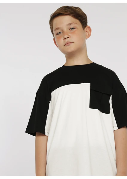 Block Boy Siyah Bisiklet Yaka Oversize Erkek Çocuk Desenli T-Shirt