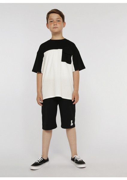 Block Boy Siyah Bisiklet Yaka Oversize Erkek Çocuk Desenli T-Shirt